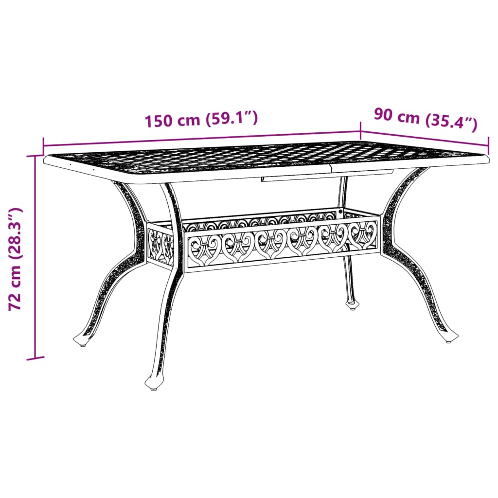 Mesa De Jardín Aluminio Fundido 150X90X72 Cm