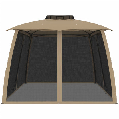 Cenador De Doble Techo Paredes De Malla Acero Taupe 3,93X2,93 M