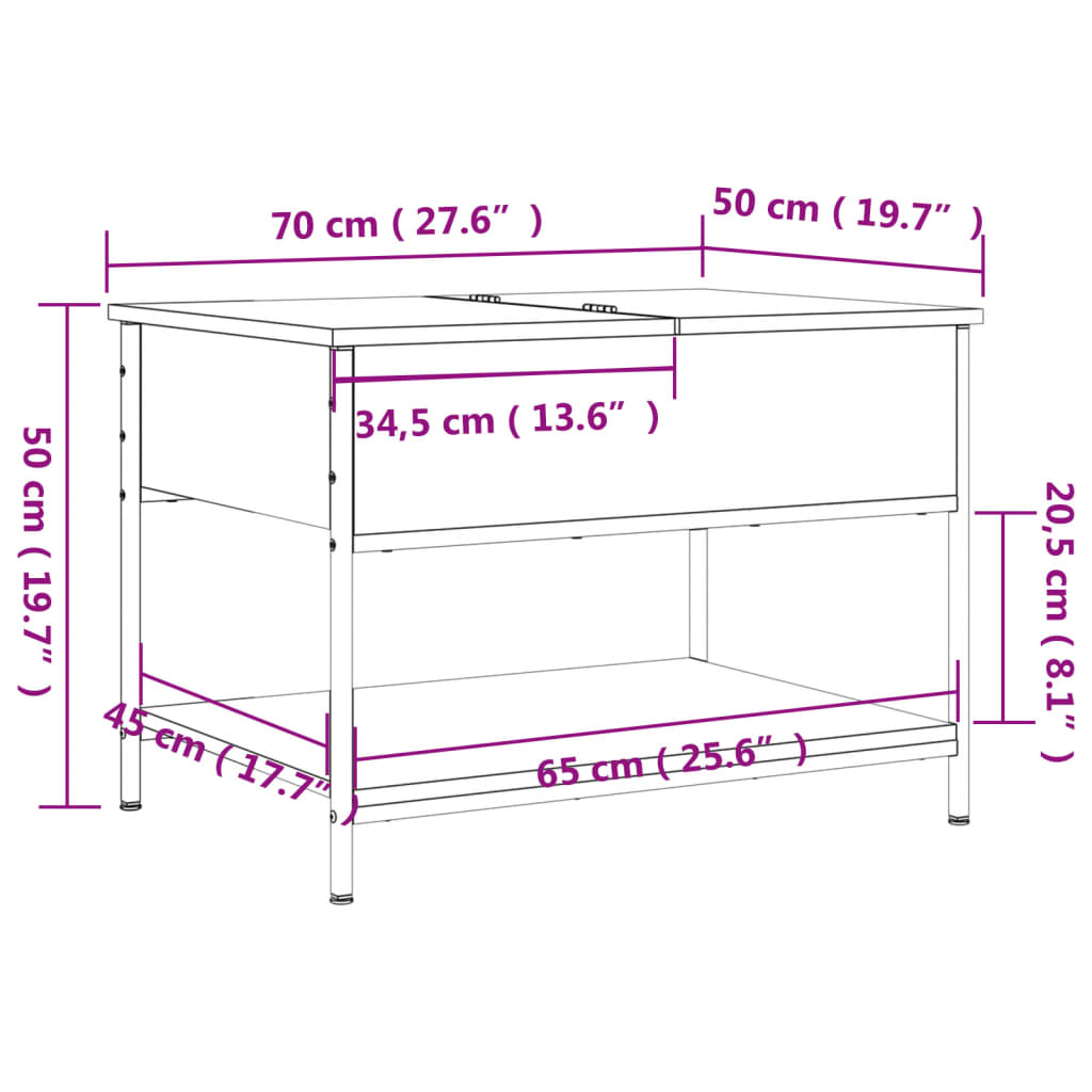 Mesa De Centro Madera De Ingeniería Y Metal 70X50X50 Cm