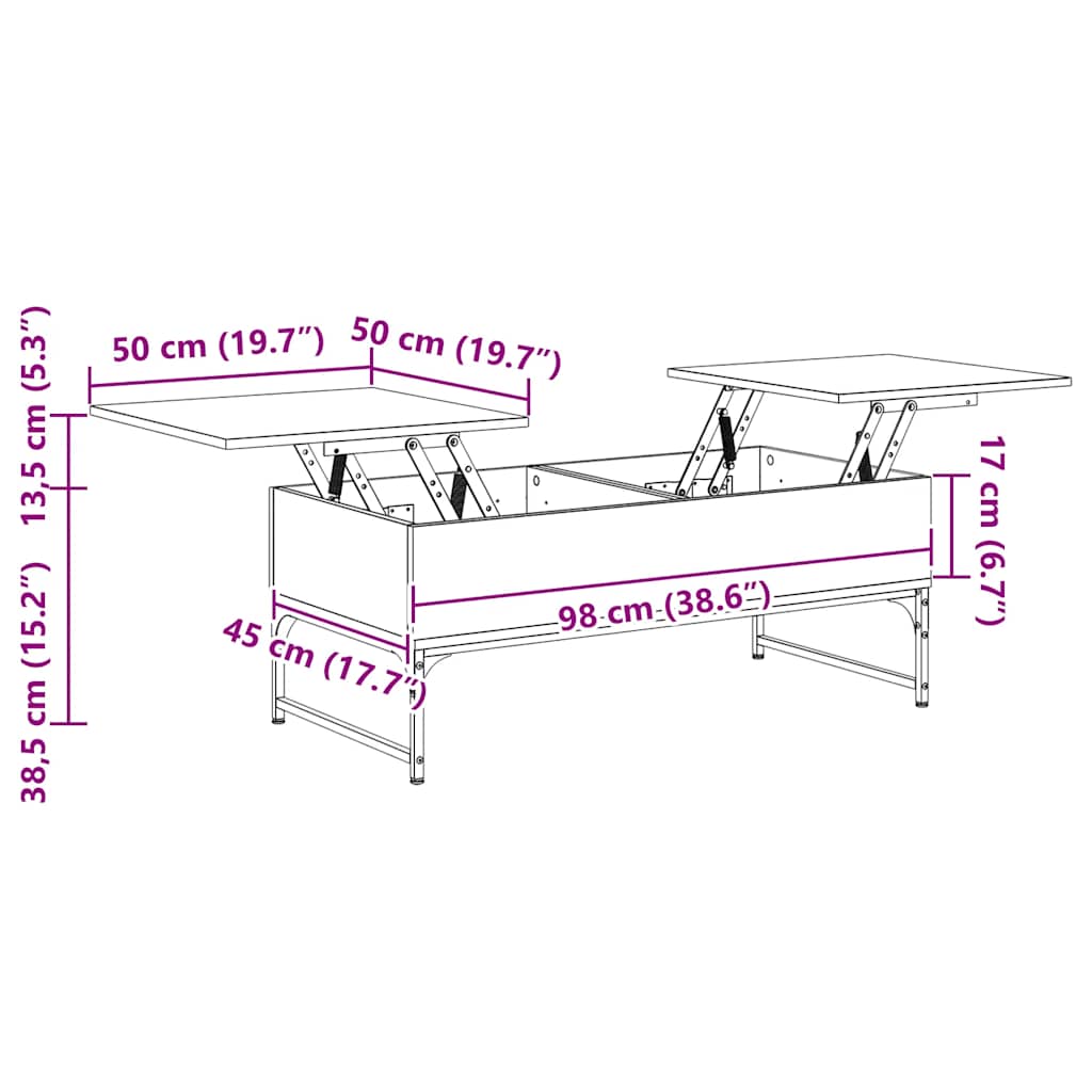 Mesa De Centro De Madera De Ingeniería Y Metal Roble Humo