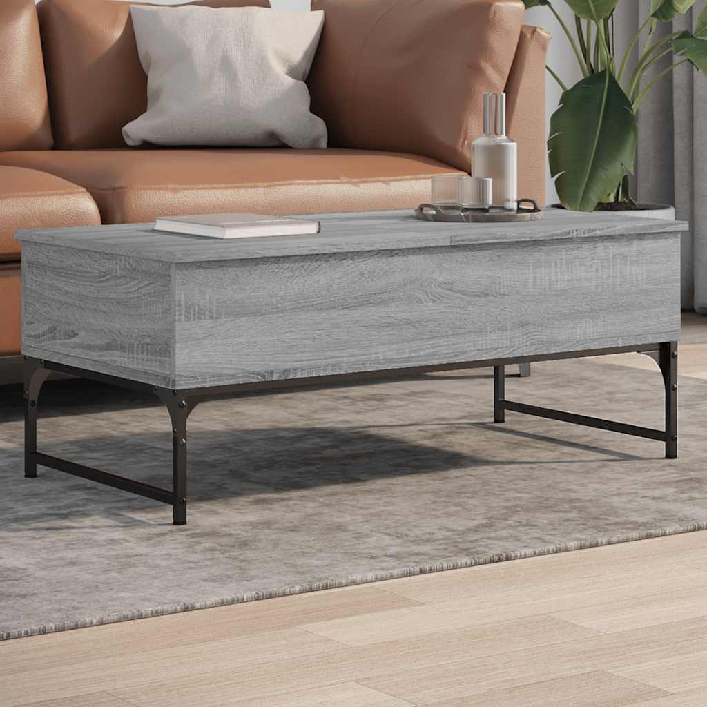 Mesa De Centro De Madera De Ingeniería Y Metal Roble Humo