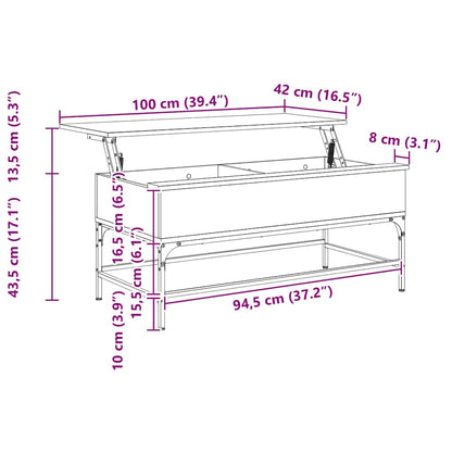 Mesa De Centro Madera Ingeniería Metal 100X50X45Cm