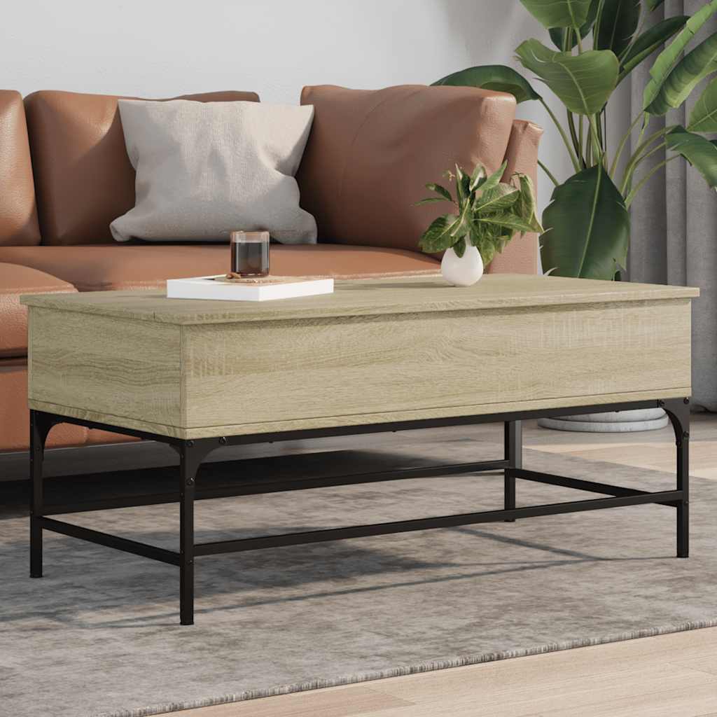 Mesa De Centro Madera Ingeniería Metal 100X50X45Cm