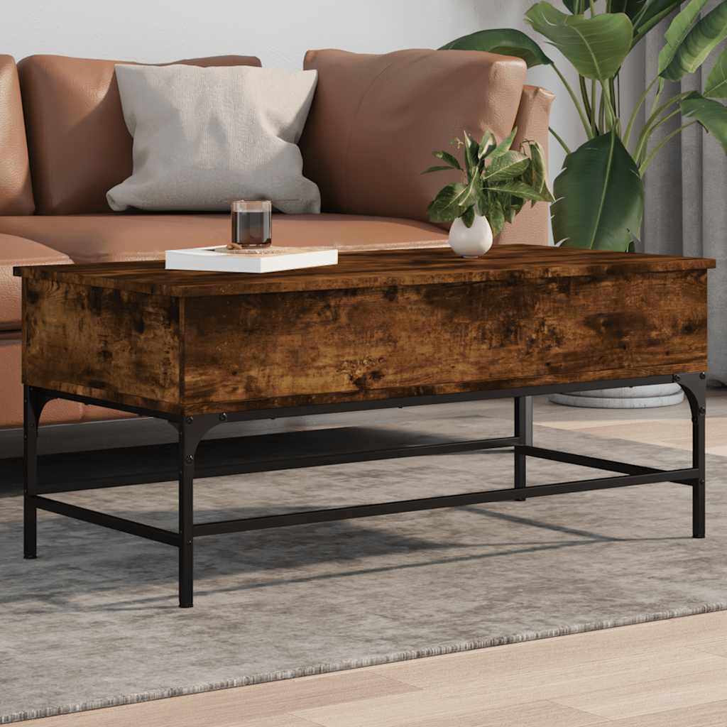 Mesa De Centro Madera Ingeniería Metal 100X50X45Cm