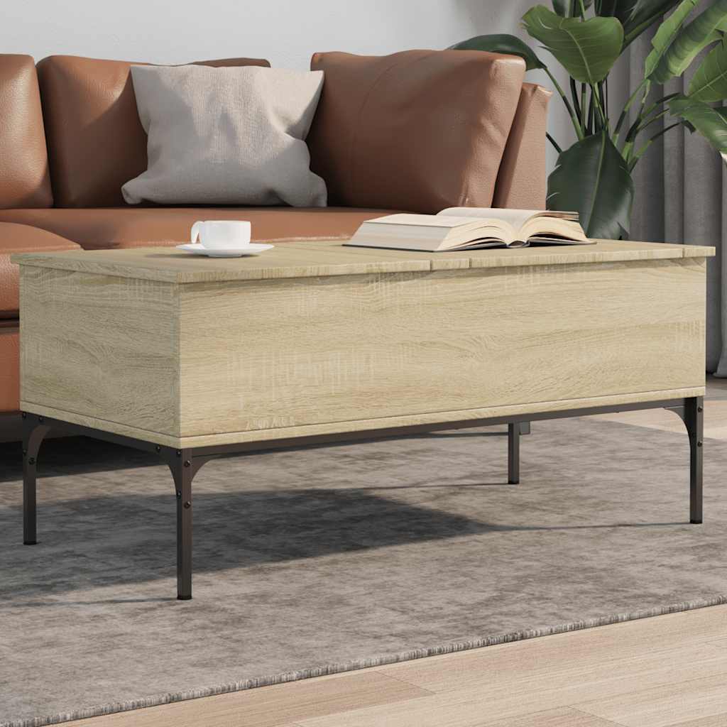 Mesa De Centro Madera Ingeniería Metal 100X50X45Cm