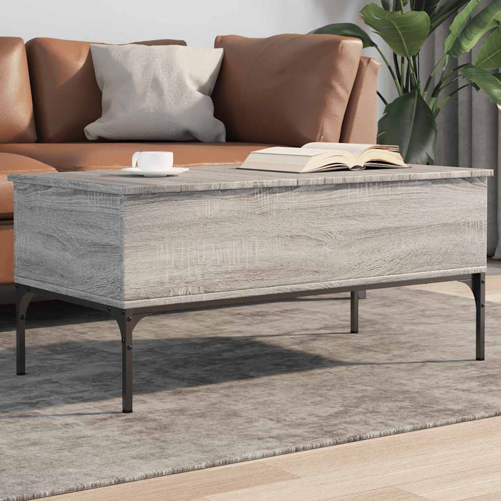 Mesa De Centro Madera Ingeniería Metal 100X50X45Cm