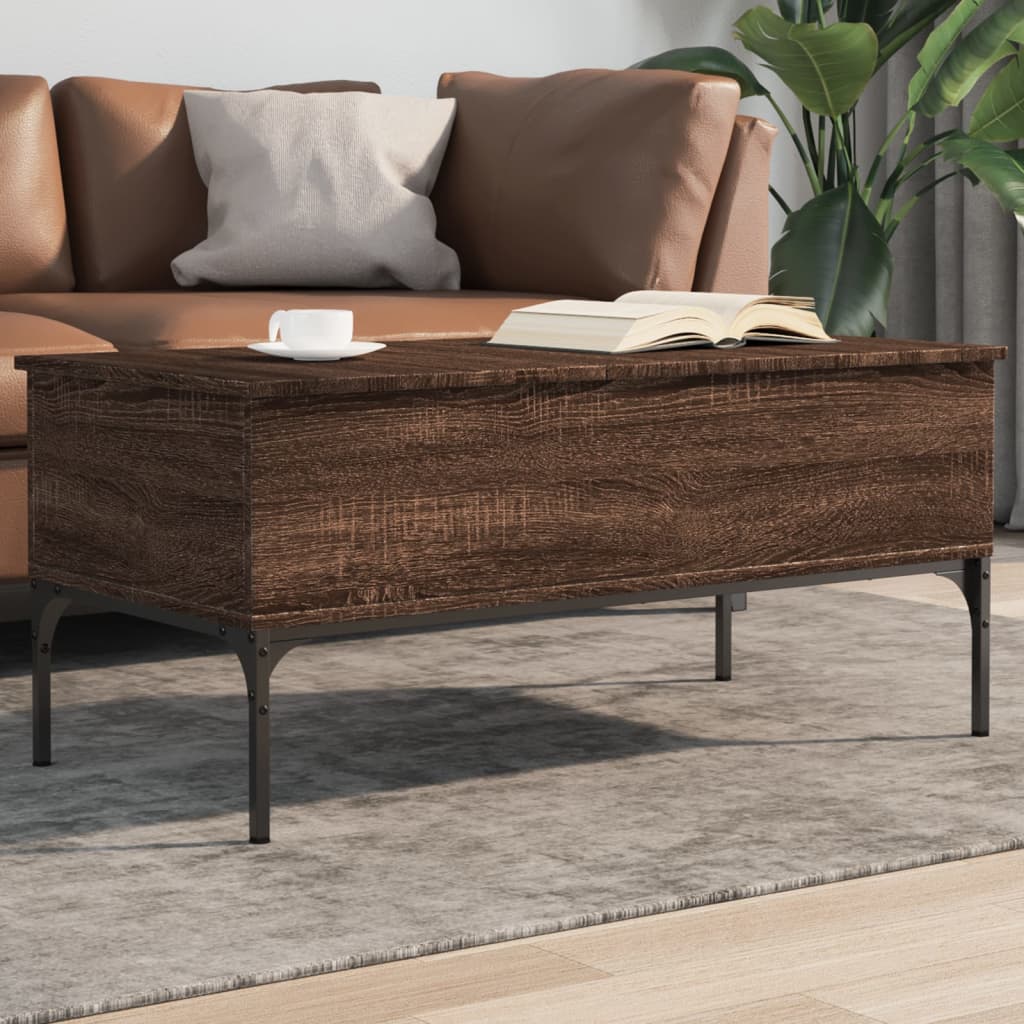 Mesa De Centro Madera Ingeniería Metal 100X50X45Cm