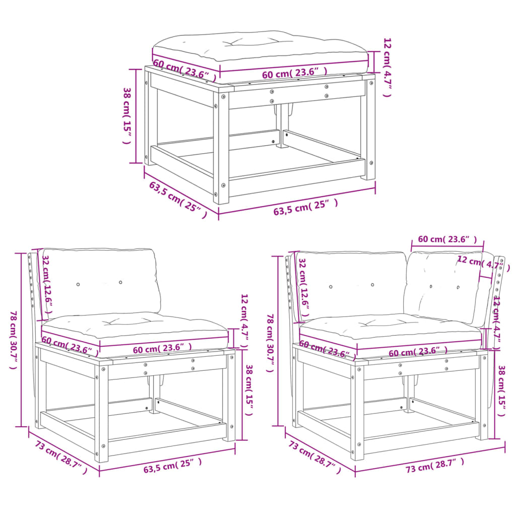 Set Muebles Jardín 7 Pzas Con Cojines Madera Pino