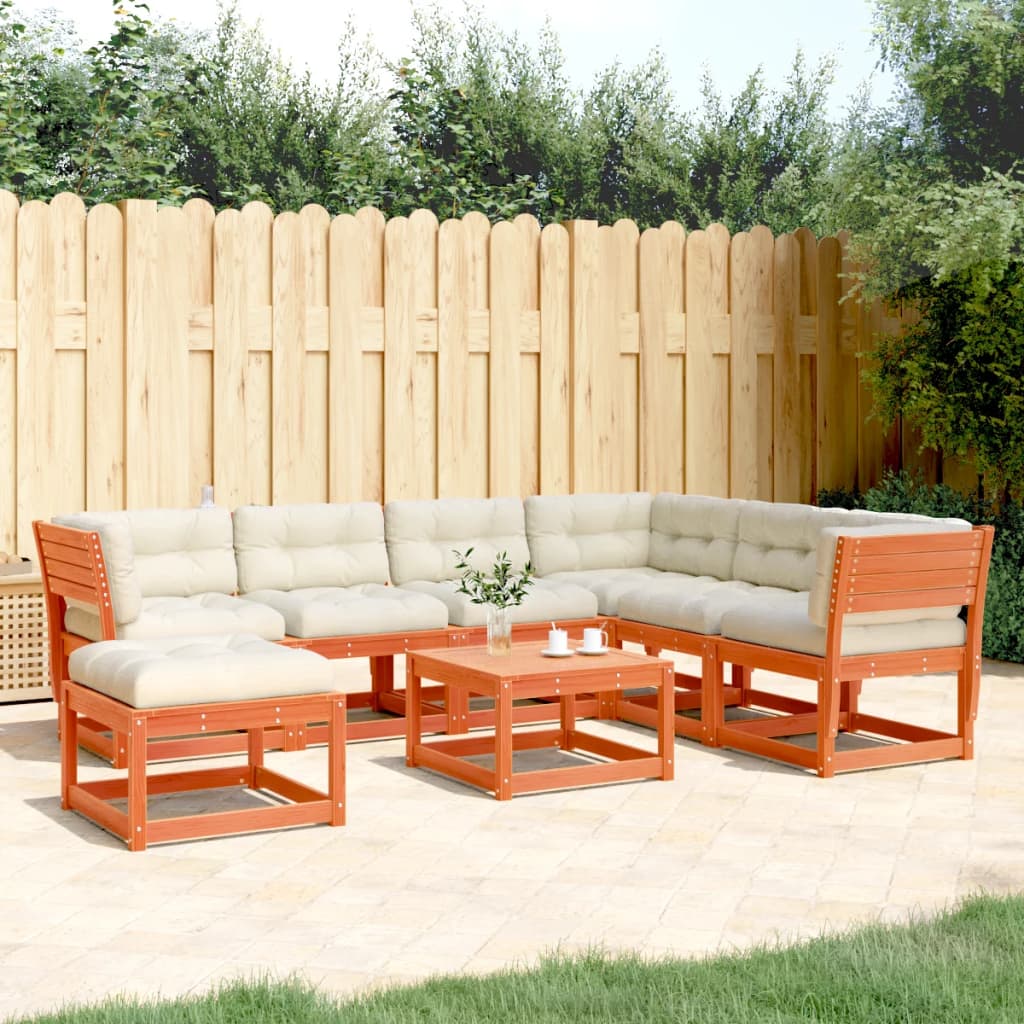 Set Muebles Jardín 7 Pzas Con Cojines Madera Pino