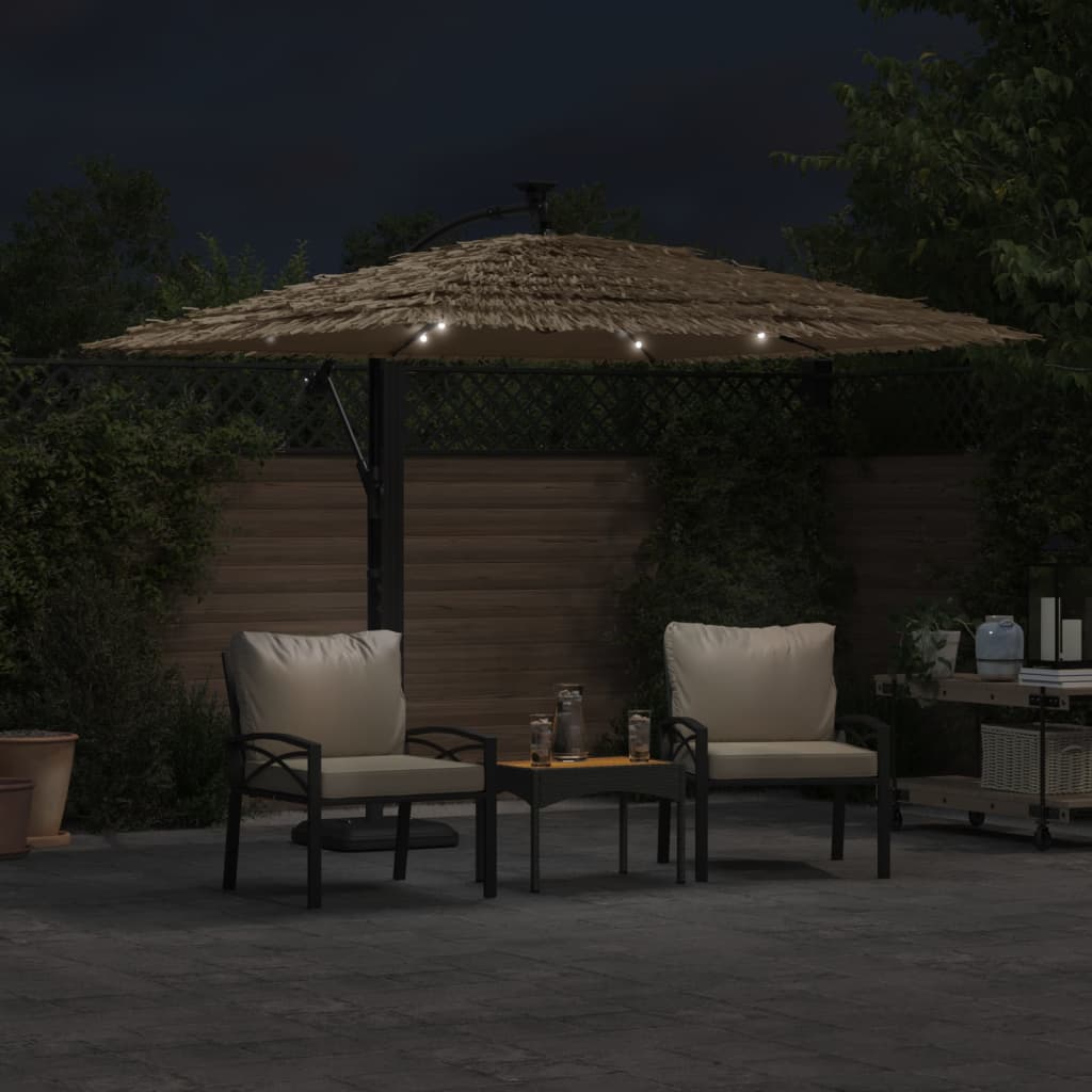 Sombrilla De Jardín Con Leds Poste Acero Marrón