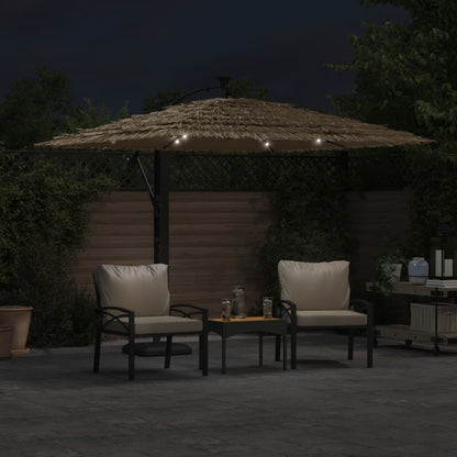 Sombrilla De Jardín Con Leds Poste Acero Marrón