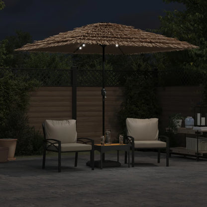 Sombrilla De Jardín Con Leds Poste Acero Marrón