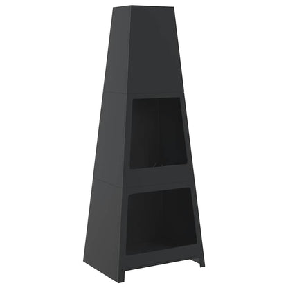 Chimenea De Exterior Con Leñero Y Diseño De Torre Acero Negro