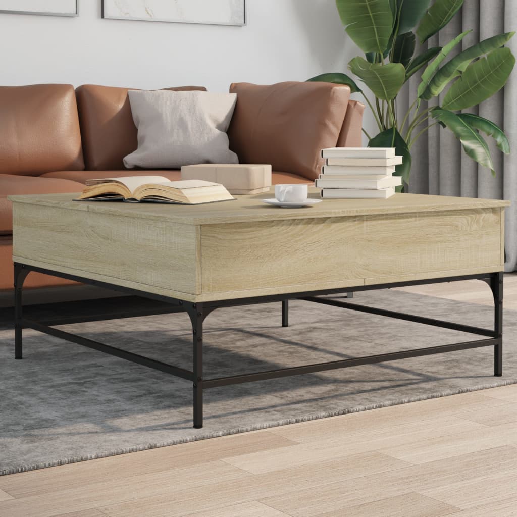 Mesa De Centro Madera Ingeniería Metal 95X95X45 Cm