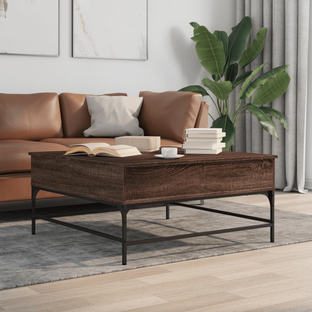 Mesa De Centro Madera Ingeniería Metal 95X95X45 Cm