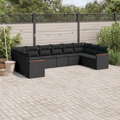 Set De Sofás De Jardín 10 Pzas Cojines Ratán Sintético Negro