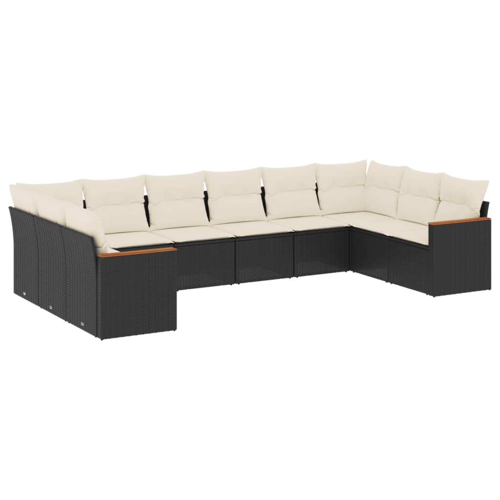 Set De Sofás De Jardín 10 Pzas Cojines Ratán Sintético Negro