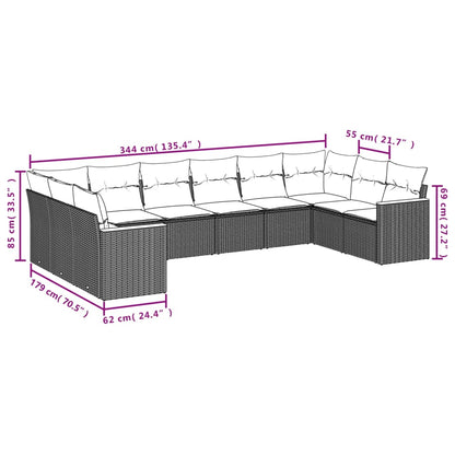 Set De Sofás De Jardín 10 Pzas Cojines Ratán Sintético Negro