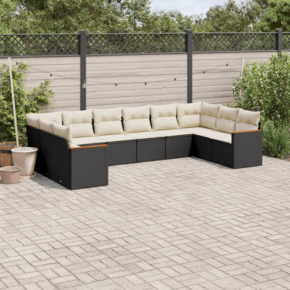 Set De Sofás De Jardín 10 Pzas Cojines Ratán Sintético Negro