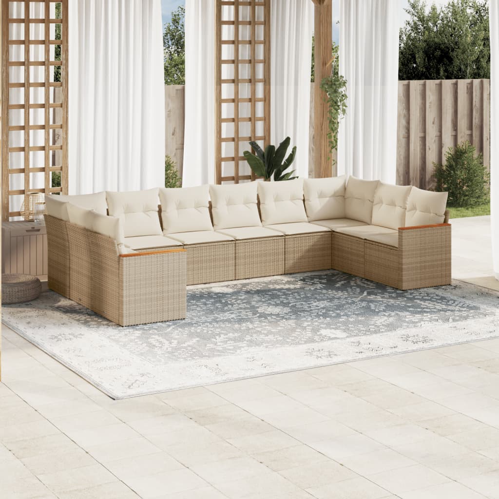 Set De Sofás De Jardín 10 Pzas Cojines Ratán Sintético Negro