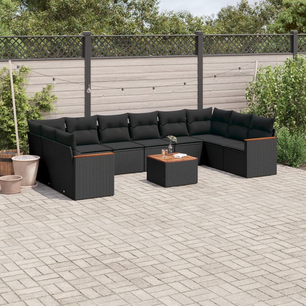 Set De Sofás De Jardín 10 Pzas Cojines Ratán Sintético Negro