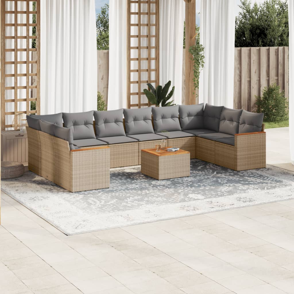 Set De Sofás De Jardín 10 Pzas Cojines Ratán Sintético Negro