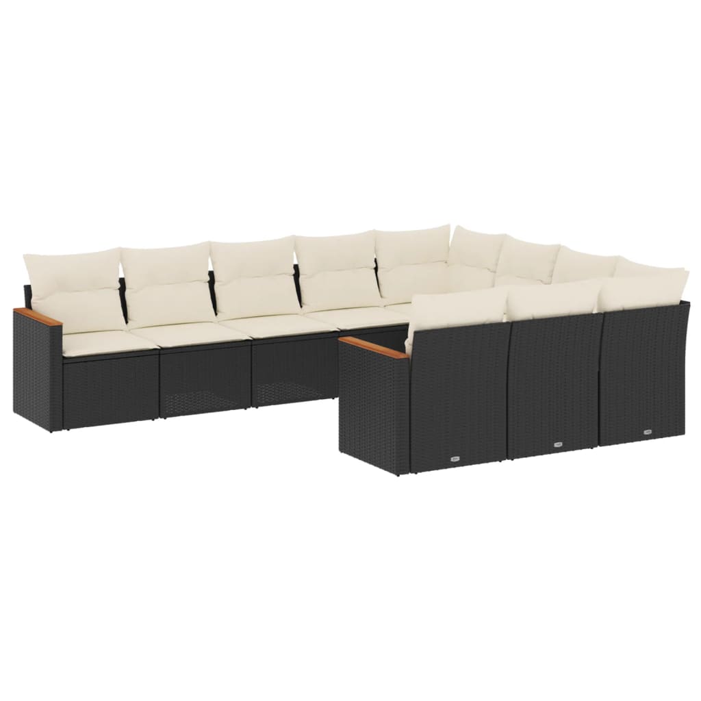 Set De Sofás De Jardín 10 Pzas Cojines Ratán Sintético Negro