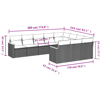 Set De Sofás De Jardín 10 Pzas Cojines Ratán Sintético Negro