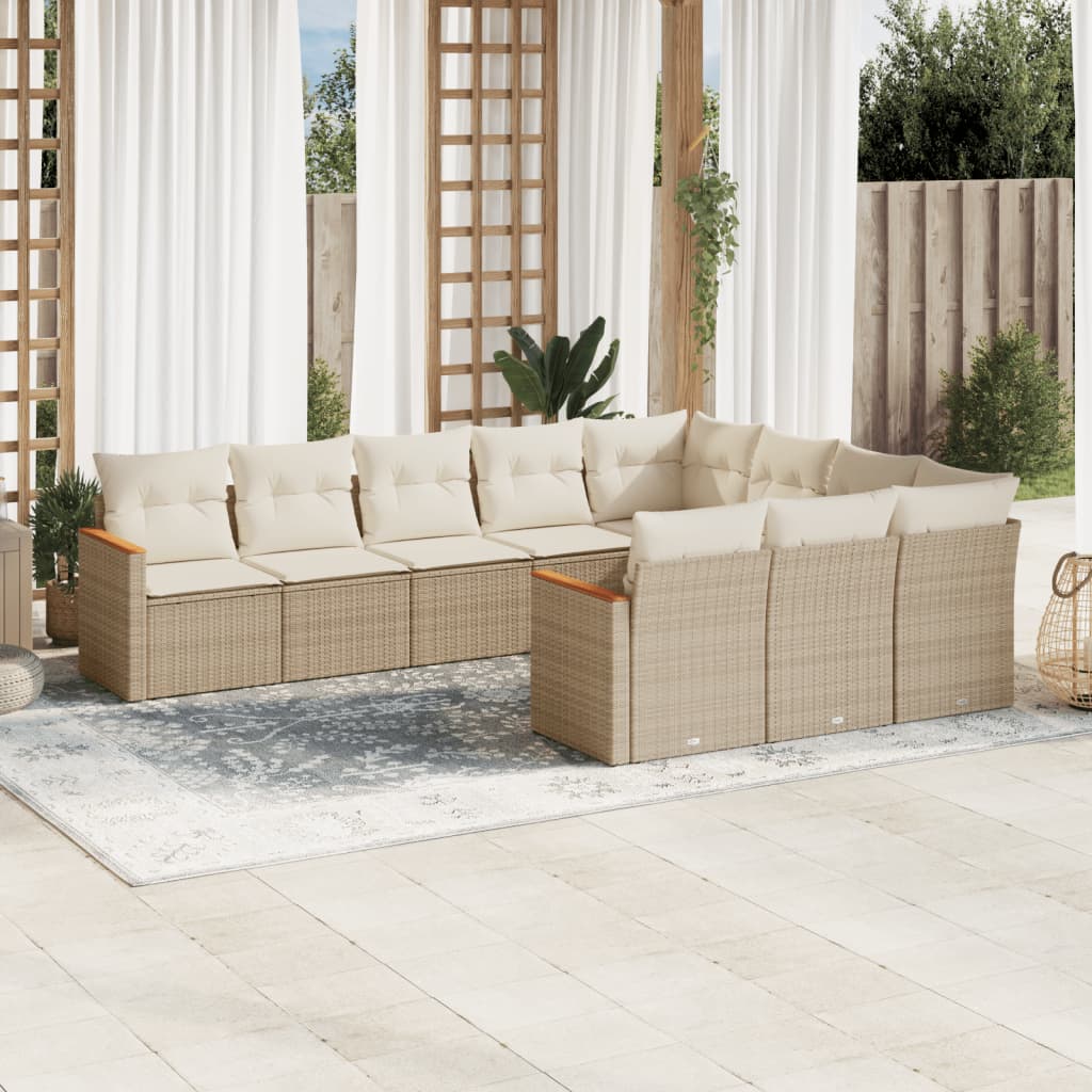 Set De Sofás De Jardín 10 Pzas Cojines Ratán Sintético Negro