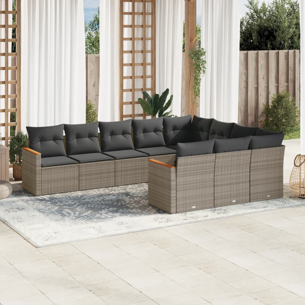 Set De Sofás De Jardín 10 Pzas Cojines Ratán Sintético Negro