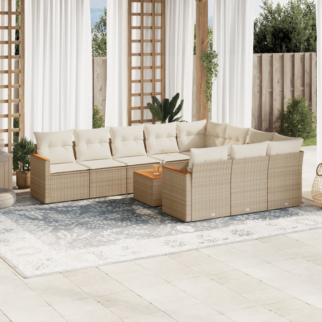 Set De Sofás De Jardín 10 Pzas Cojines Ratán Sintético Negro