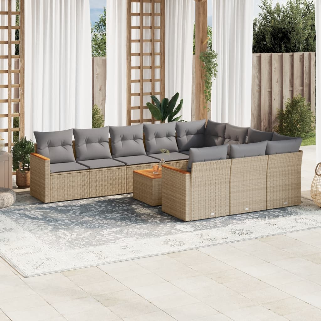 Set De Sofás De Jardín 10 Pzas Cojines Ratán Sintético Negro