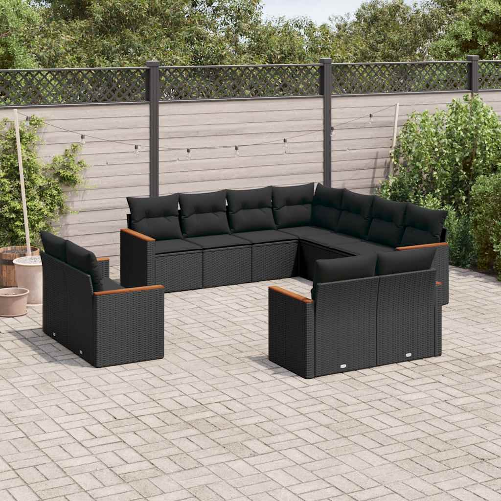Set De Sofás De Jardín 11Pzas Con Cojines Ratán Sintético