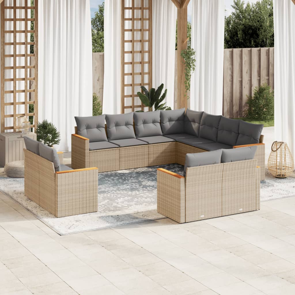 Set De Sofás De Jardín 11Pzas Con Cojines Ratán Sintético
