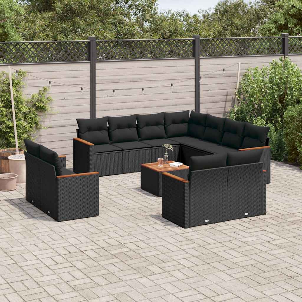 Set De Sofás De Jardín 11Pzas Con Cojines Ratán Sintético