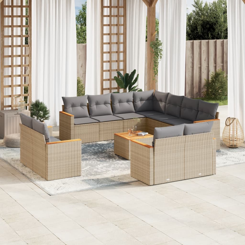 Set De Sofás De Jardín 11Pzas Con Cojines Ratán Sintético