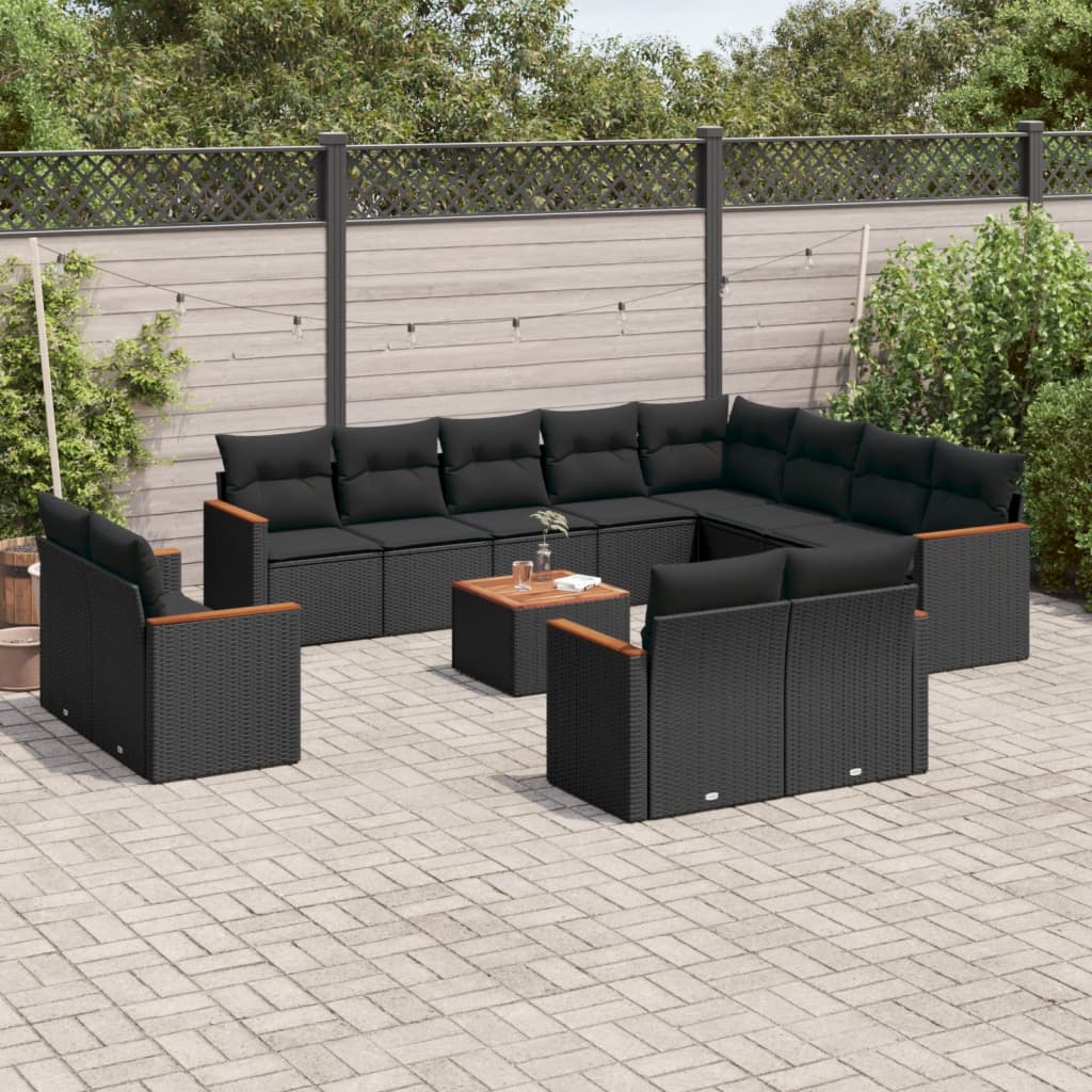 Set De Sofás De Jardín Y Cojines 13 Pzas Ratán Sintético