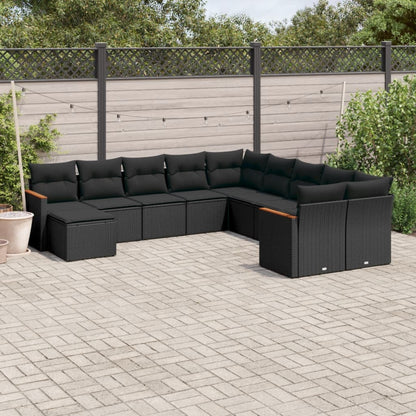 Set De Sofás De Jardín 12 Piezas Cojines Ratán Sintético Negro