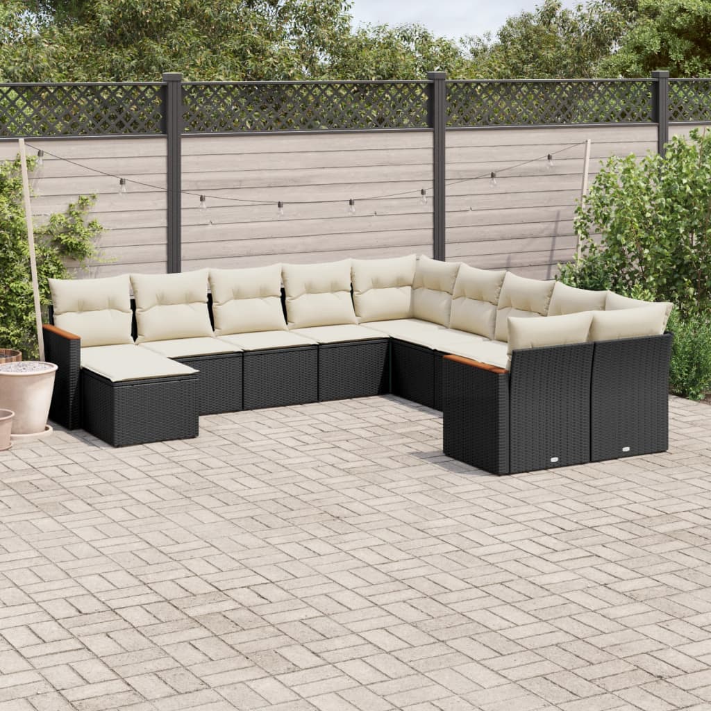 Set De Sofás De Jardín 12 Piezas Cojines Ratán Sintético Negro