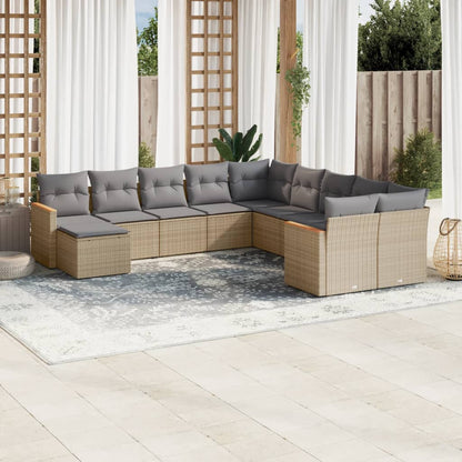 Set De Sofás De Jardín 12 Piezas Cojines Ratán Sintético Negro