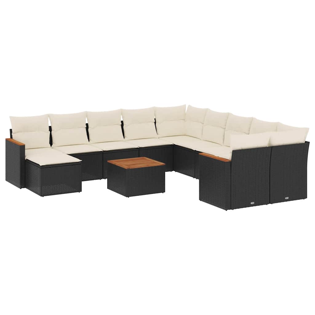 Set De Sofás De Jardín 12 Piezas Cojines Ratán Sintético Negro