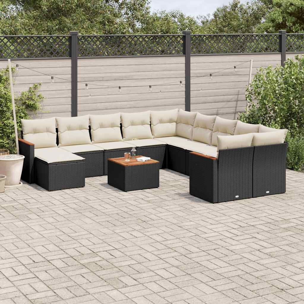 Set De Sofás De Jardín 12 Piezas Cojines Ratán Sintético Negro