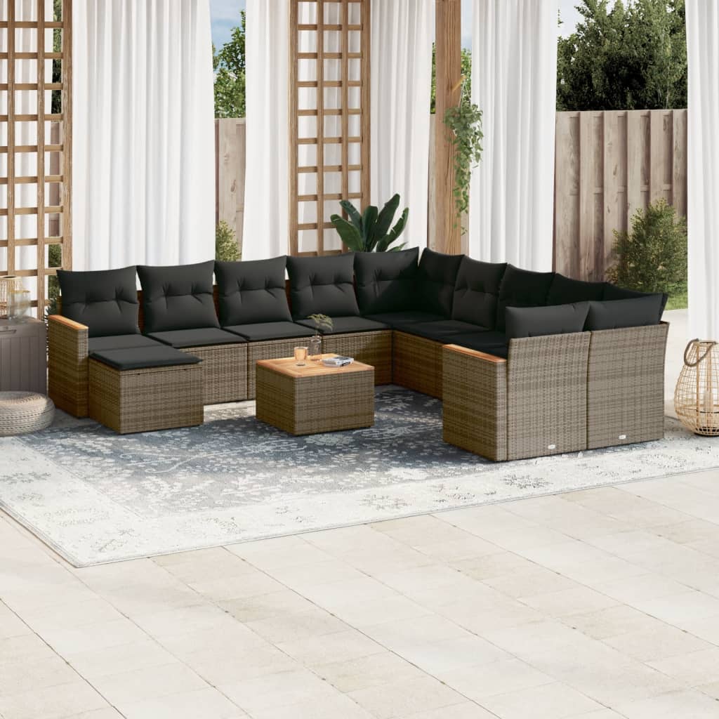 Set De Sofás De Jardín 12 Piezas Cojines Ratán Sintético Negro