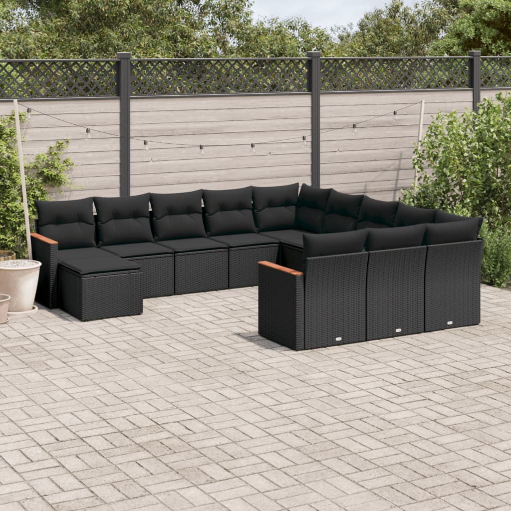Set De Sofás De Jardín Y Cojines 13 Pzas Ratán Sintético Negro