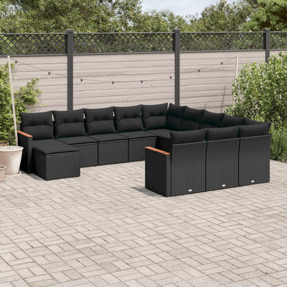 Set De Sofás De Jardín Y Cojines 13 Pzas Ratán Sintético Negro