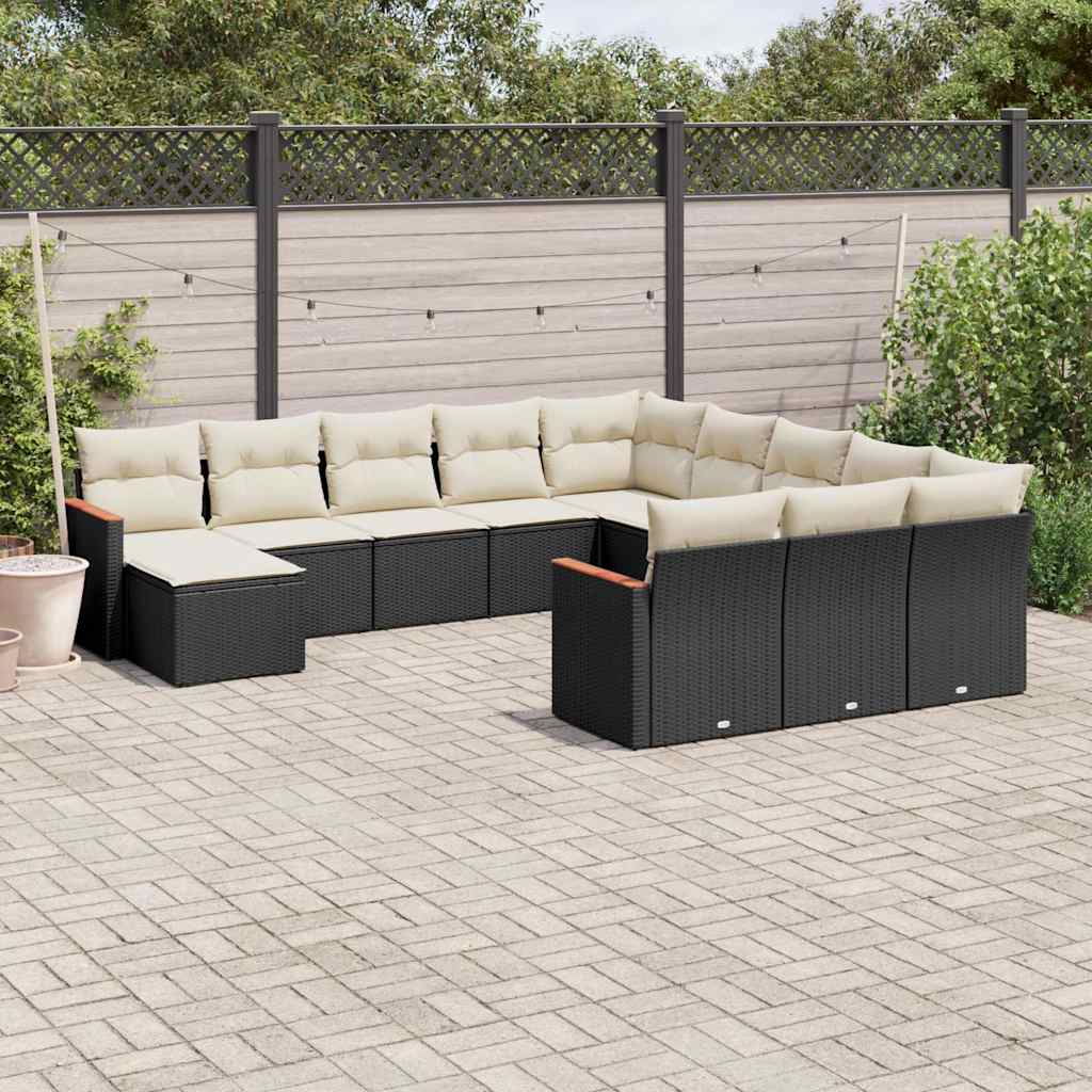 Set De Sofás De Jardín Y Cojines 13 Pzas Ratán Sintético Negro