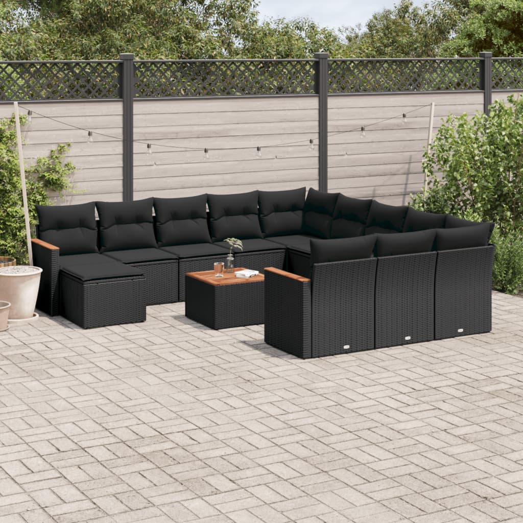 Set De Sofás De Jardín Y Cojines 13 Pzas Ratán Sintético Negro