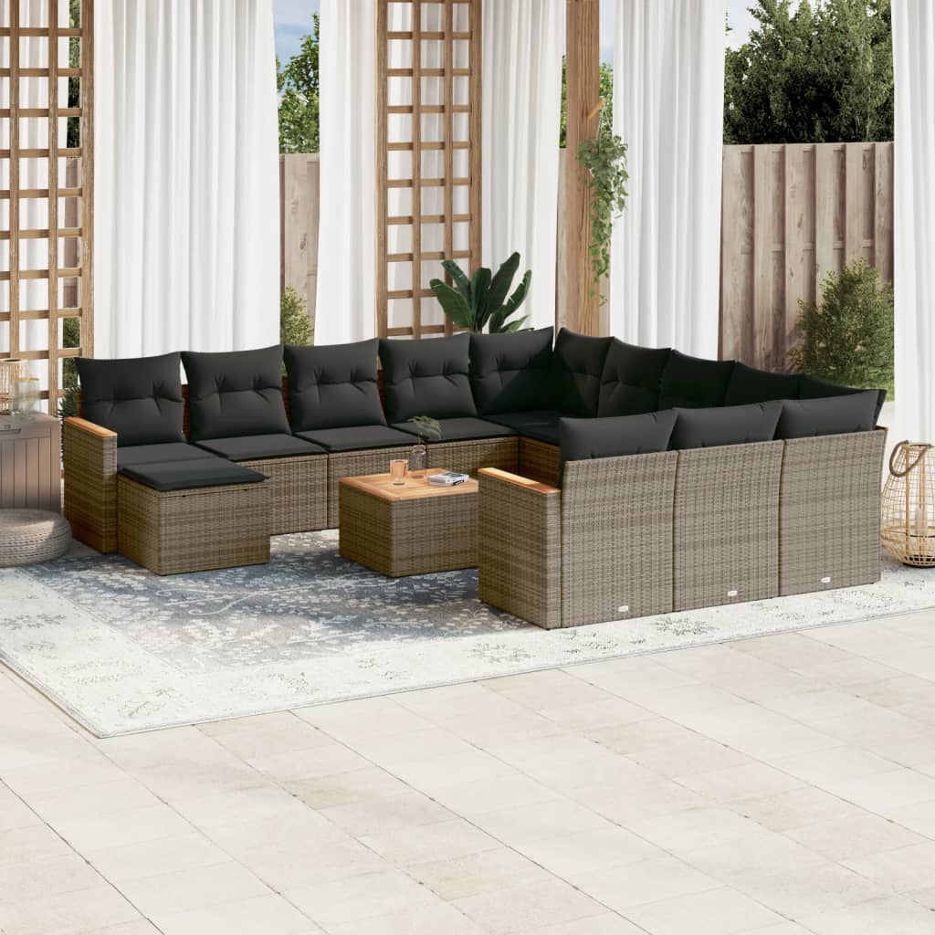 Set De Sofás De Jardín Y Cojines 13 Pzas Ratán Sintético Negro