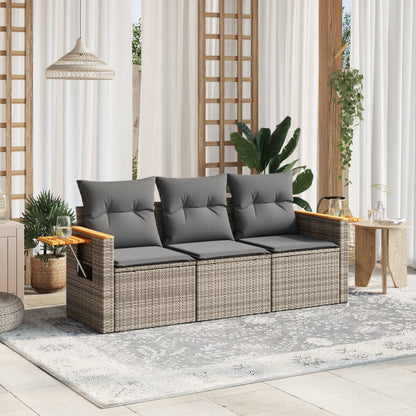 Set De Sofá De Jardín 3 Pzas Y Cojines Ratán Sintético