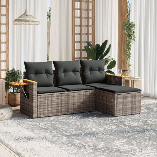Set De Sofás De Jardín 4 Pzas Y Cojines Ratán Sintético